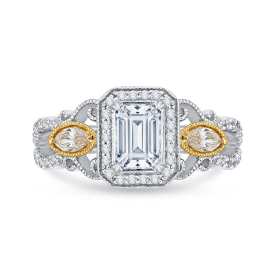 Diamond Halo Emerald Engagement Ring